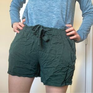 Dark Green Shorts with Waist Tie